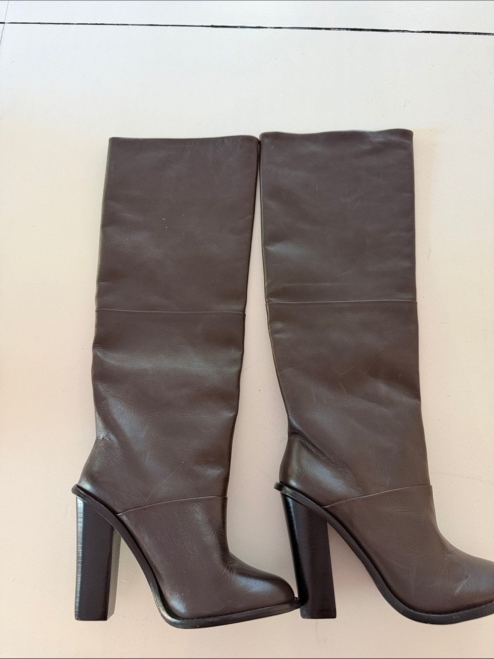 Tibi Brown Leather Over-the-Knee Block Heel Boots Brand New/no box.